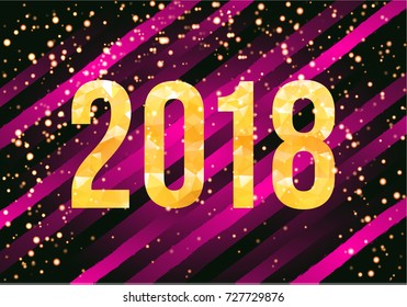 2018 Happy New Year Background. Golden numbers with confetti on black background. Template for your seasonal flyers and greetings card. Vector illustration.