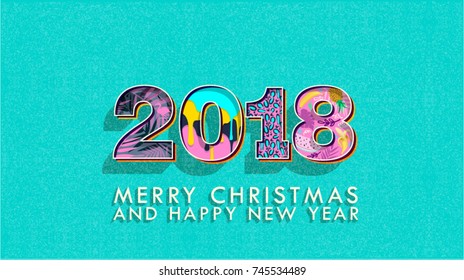 2018 Happy New Year Background for your Seasonal Flyers and Greetings Card or Christmas themed invitation. Merry Christmas and Happy New Year. Trendy Modern Memphis style poster for web or card.