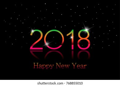 2018 - Happy new year background with color text and white snowflakes. 