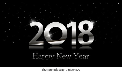 2018 - Happy new year background with silver text and snowflakes. 