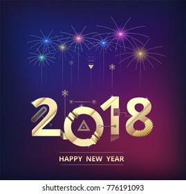 2018 Happy new year background. Celebration firework design. simple firework decoration. vector illustration.