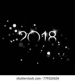 2018. Happy new year background with silver numbers and light spots.