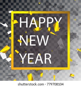 2018 happy new year background with gold serpentine and bow isolated on transparent background. Vector illustration.