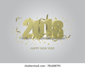 2018 Happy New Year background with golden gift bow on white. Can be used card or poster. Concept celebrate party. 