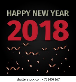 2018 Happy New Year background with golden gift bow on black. Can be used card or poster. Concept celebrate party. 