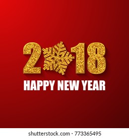 2018 Happy New Year banner. Gold glitter numbers. Vector background.
