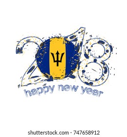 2018 Happy New Year Barbados grunge vector template for greeting card, calendars 2018, seasonal flyers, christmas invitations and other.