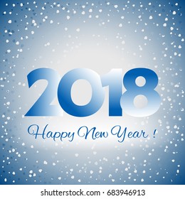 2018 Happy New Year blue background of large numbers 2018 with white and blue snow specks. Pattern element for cover, print, web, wrapping