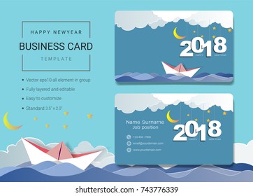 2018 happy new year business name card design template, Simple style also modern and elegant with 2018 graphic background, It's fully layered and editable, Easy to customize it to fit your need.