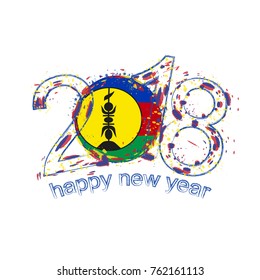 2018 Happy New Year New Caledonia grunge vector template for greeting card, calendars 2018, seasonal flyers, christmas invitations and other.