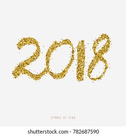 2018 feliz año nuevo. Gráfica hecha a mano brillante por el confetti dorado. Objeto de plantilla de partículas de brillo para la marca de diseño. Ilustración vectorial.