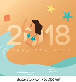 2018 Happy New Year Card : Vacation Theme : Vector Illustration