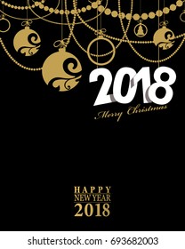 2018 Happy New Year card or background.
Trendy style with hand-lettering words. Vector illustration
Black, white, gold colors design.
Banner template for flat design.