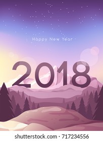 2018 Happy New Year card template with beautiful landscape background : Vector Illustration