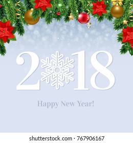 2018 Happy New Year  Card With Gradient Mesh, Vector Illustration