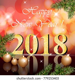 2018 Happy New Year card Vector illustration red bokeh backgrounds