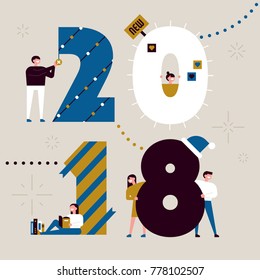 2018 happy new year celebration concept christmas decoration text poster vector illustration flat design