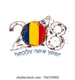 2018 Happy New Year Chad grunge vector template for greeting card, calendars 2018, seasonal flyers, christmas invitations and other.