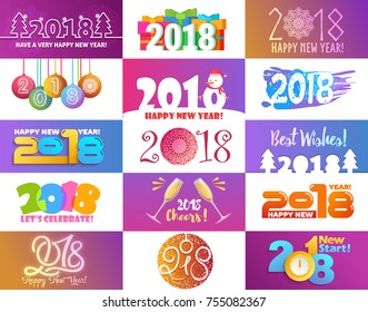 2018 happy New Year Christmas text for Holiday calendar print colored design newborn party illustration. 2018 logo calligraphic text design