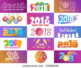 2018 happy New Year Christmass text for Holiday calendar print colored design newborn party illustration. 2018 logo calligraphic text design