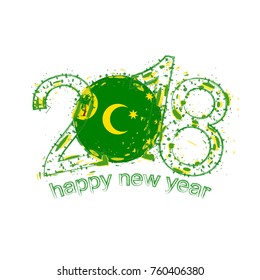 2018 Happy New Year Cocos Islands grunge vector template for greeting card, calendars 2018, seasonal flyers, christmas invitations and other.