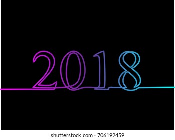 2018 happy new year concept. Continuous one line drawing of 2018 isolated on black background. EPS10 vector illustration for banner, template, fashion design, greeting card, poster, wallpaper.