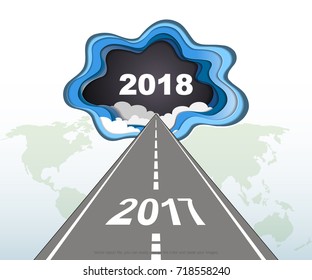 2018 happy new year concept, Symbols of beginning and celebration, Trendy template inspiration for your design, Easy to use by print special offer or add your own logo, images, text (Paper art style)