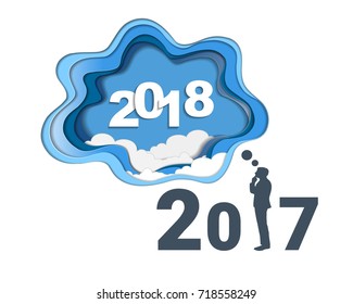 2018 happy new year concept, Symbols of beginning and celebration, Trendy template inspiration for your design, Easy to use by print special offer or add your own logo, images, text (Paper art style)