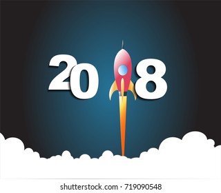 2018 happy new year concept, Symbols of beginning and celebration, Trendy template inspiration for your design, Easy to use by print special offer or add your own logo, images, text (Paper art style)