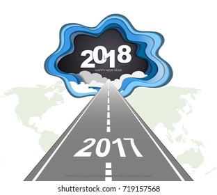 2018 happy new year concept, Symbols of beginning and celebration, Trendy template inspiration for your design, Easy to use by print special offer or add your own logo, images, text (Paper art style)