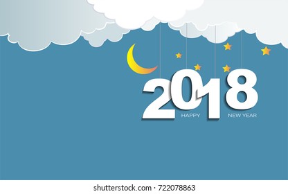 2018 happy new year concept, Symbols of beginning and celebration, Trendy template inspiration for your design, Easy to use by print special offer or add your own logo, images, text (Paper art style)