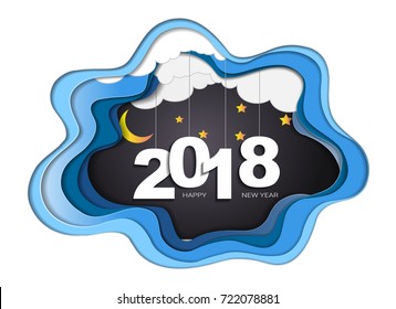 2018 happy new year concept, Symbols of beginning and celebration, Trendy template inspiration for your design, Easy to use by print special offer or add your own logo, images, text (Paper art style)