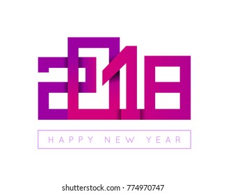 2018 Happy New Year congratulation. Origami paper cut. Vector illustration