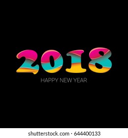 2018 Happy new year creative design black background or greeting card. vector 2018 annual report cover with colorful numbers on black background