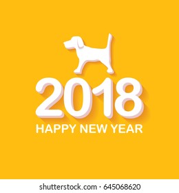 2018 Happy new year creative design orange greeting card or banner with numbers and dog silhouette. vector 2018 annual report cover on orange background