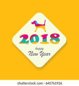 2018 Happy new year creative design orange greeting card or banner with numbers and dog silhouette. vector 2018 annual report cover on orange background