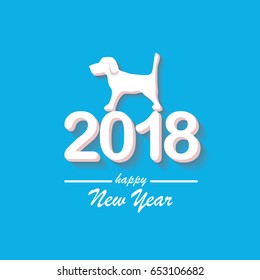 2018 Happy new year creative design blue greeting card or banner with numbers and dog silhouette. vector 2018 annual report cover on blue background