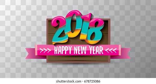 2018 Happy new year creative design horizontal vector banner with colorful numbers 2018 and greeting text on wooden plate. vector 2018 design template background