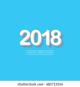 2018 Happy new year creative design blue greeting card or banner. vector 2018 annual report cover with white numbers on blue background