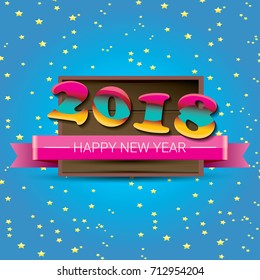 2018 Happy new year creative design vector greeting card with colorful numbers 2018 and greeting text on wooden plate. vector 2018 design template background