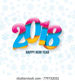 2018 Happy new year creative design numbers and greeting text on white background with snowflakes. vector 2018 annual report cover with colorful numbers