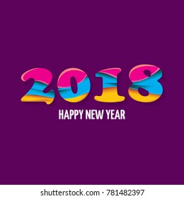 2018 Happy new year creative design numbers and greeting text isolated on violet background. vector 2018 annual report cover with colorful numbers