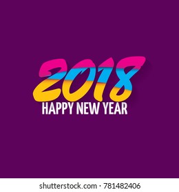 2018 Happy new year creative design numbers and greeting text isolated on violet background. vector 2018 annual report cover with colorful numbers