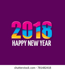 2018 Happy new year creative design numbers and greeting text isolated on violet background. vector 2018 annual report cover with colorful numbers