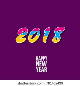 2018 Happy new year creative design numbers and greeting text isolated on violet background. vector 2018 annual report cover with colorful numbers