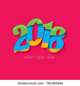 2018 Happy new year creative design numbers and greeting text isolated on pink background. vector 2018 annual report cover with colorful numbers