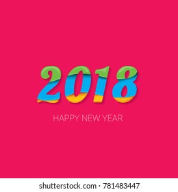 2018 Happy new year creative design numbers and greeting text isolated on pink background. vector 2018 annual report cover with colorful numbers