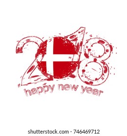 2018 Happy New Year Denmark grunge vector template for greeting card, calendars 2018, seasonal flyers, christmas invitations and other.