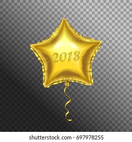 2018 Happy New Year design element - Golden star shape Balloon. Vector