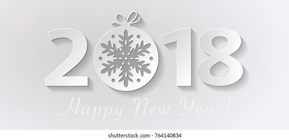 2018 Happy New Year design with christmas ball with snowflake. Vector grey greeting illustration